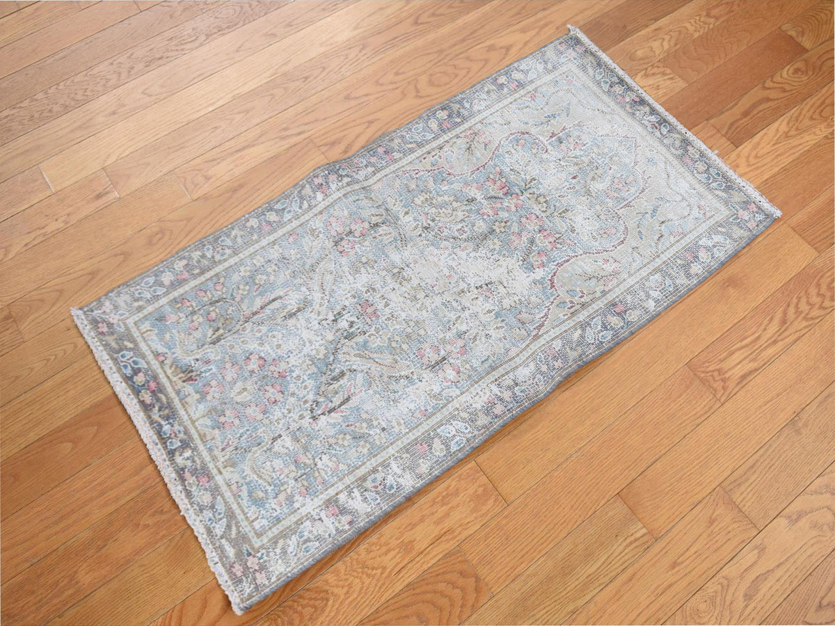 Kerman Vintage hand-knotted wool rug in Blue, 1'10" x 3'7", SKU O078134