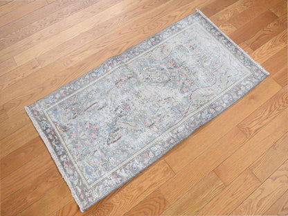 Kerman Vintage hand-knotted wool rug in Blue, 1'10" x 3'7", SKU O078134