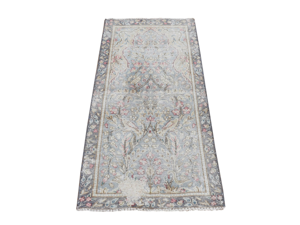 Kerman Vintage hand-knotted wool rug in Blue, 1'9" x 3'7", SKU O078135