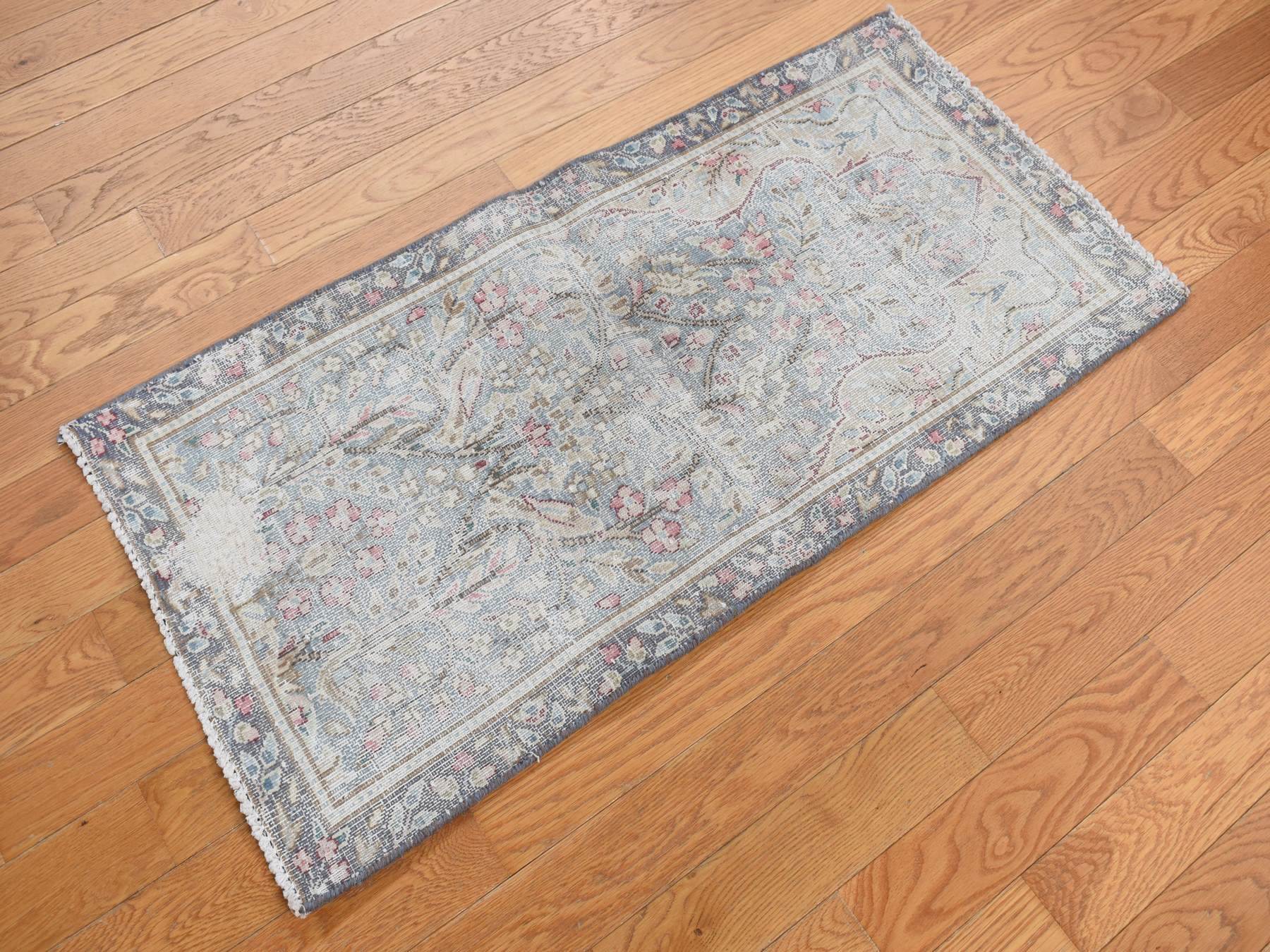 Kerman Vintage hand-knotted wool rug in Blue, 1'9" x 3'7", SKU O078135