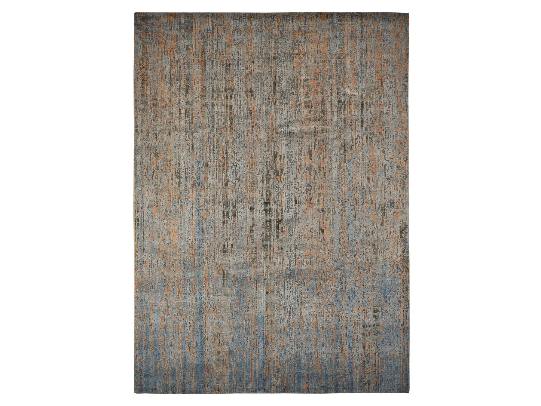 Modern / Contemporary hand-knotted wool/silk rug in Blue, 8'10" x 12'2", SKU O078142