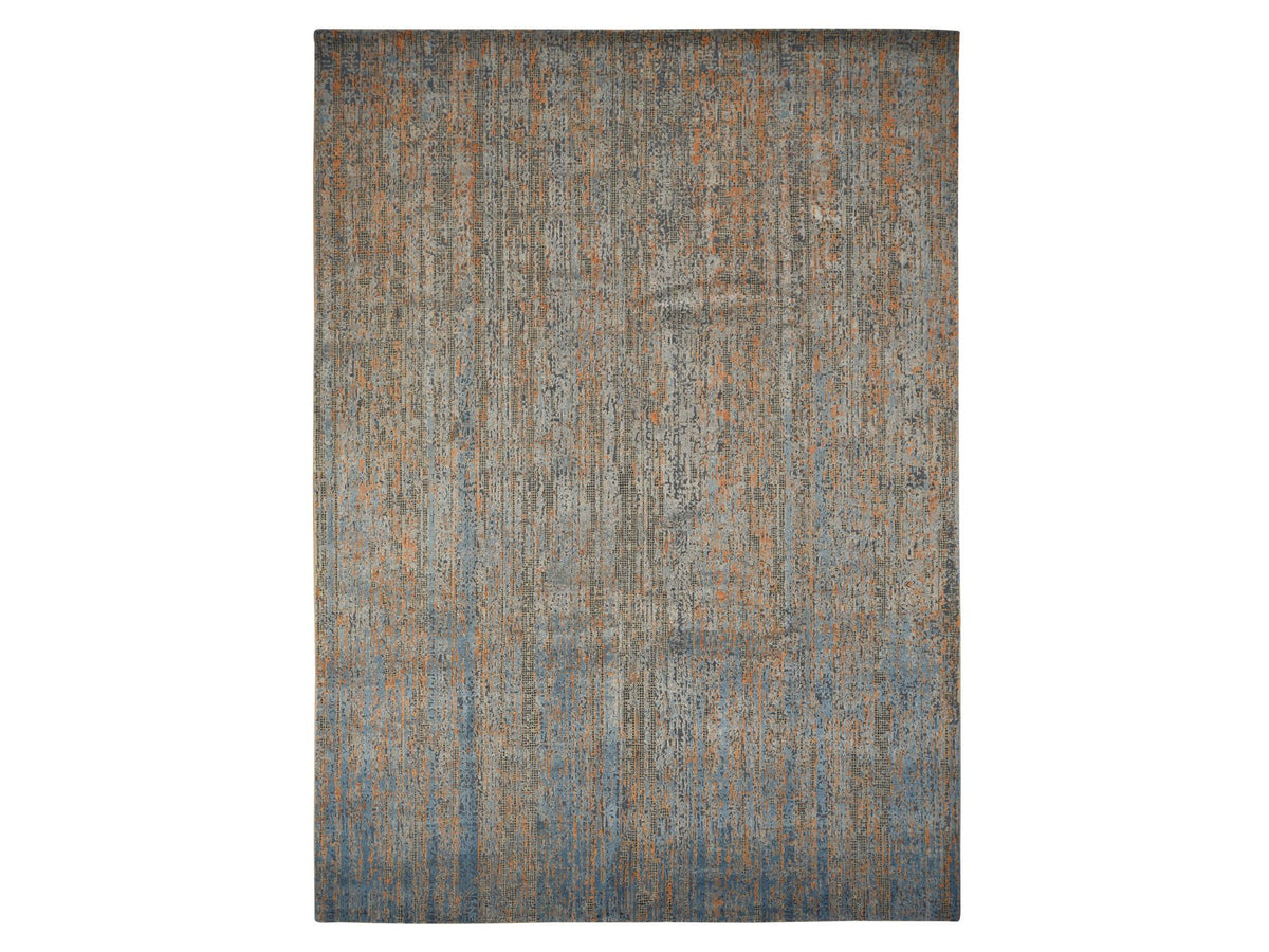 Modern / Contemporary hand-knotted wool/silk rug in Blue, 8'10" x 12'2", SKU O078142