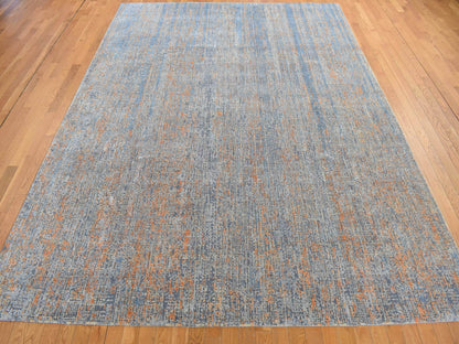 Modern / Contemporary hand-knotted wool/silk rug in Blue, 8'10" x 12'2", SKU O078142