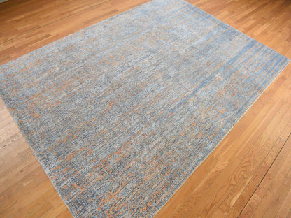 Modern / Contemporary hand-knotted wool/silk rug in Blue, 8'10" x 12'2", SKU O078142