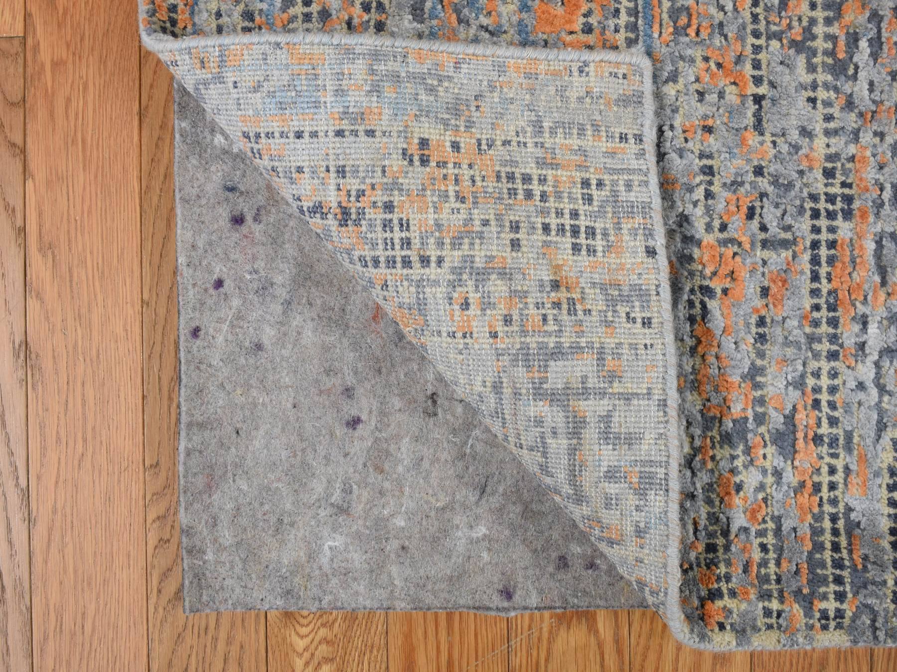 Modern / Contemporary hand-knotted wool/silk rug in Blue, 8'10" x 12'2", SKU O078142