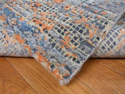 Modern / Contemporary hand-knotted wool/silk rug in Blue, 8'10" x 12'2", SKU O078142