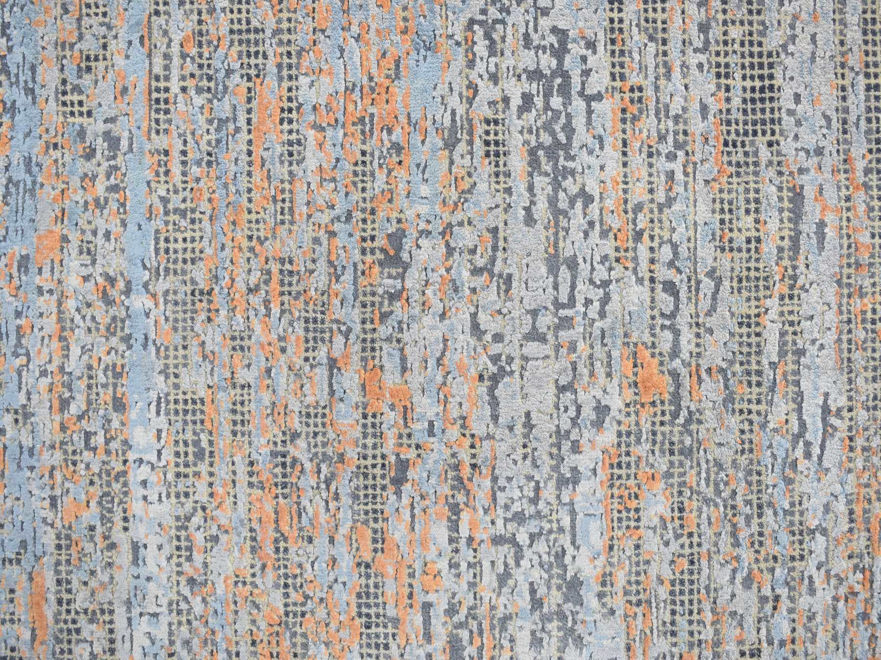 Modern / Contemporary hand-knotted wool/silk rug in Blue, 8'10" x 12'2", SKU O078142