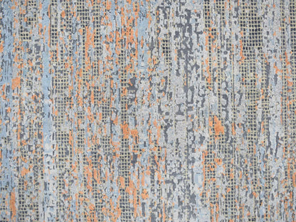 Modern / Contemporary hand-knotted wool/silk rug in Blue, 8'10" x 12'2", SKU O078142