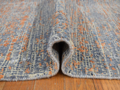 Modern / Contemporary hand-knotted wool/silk rug in Blue, 8'10" x 12'2", SKU O078142