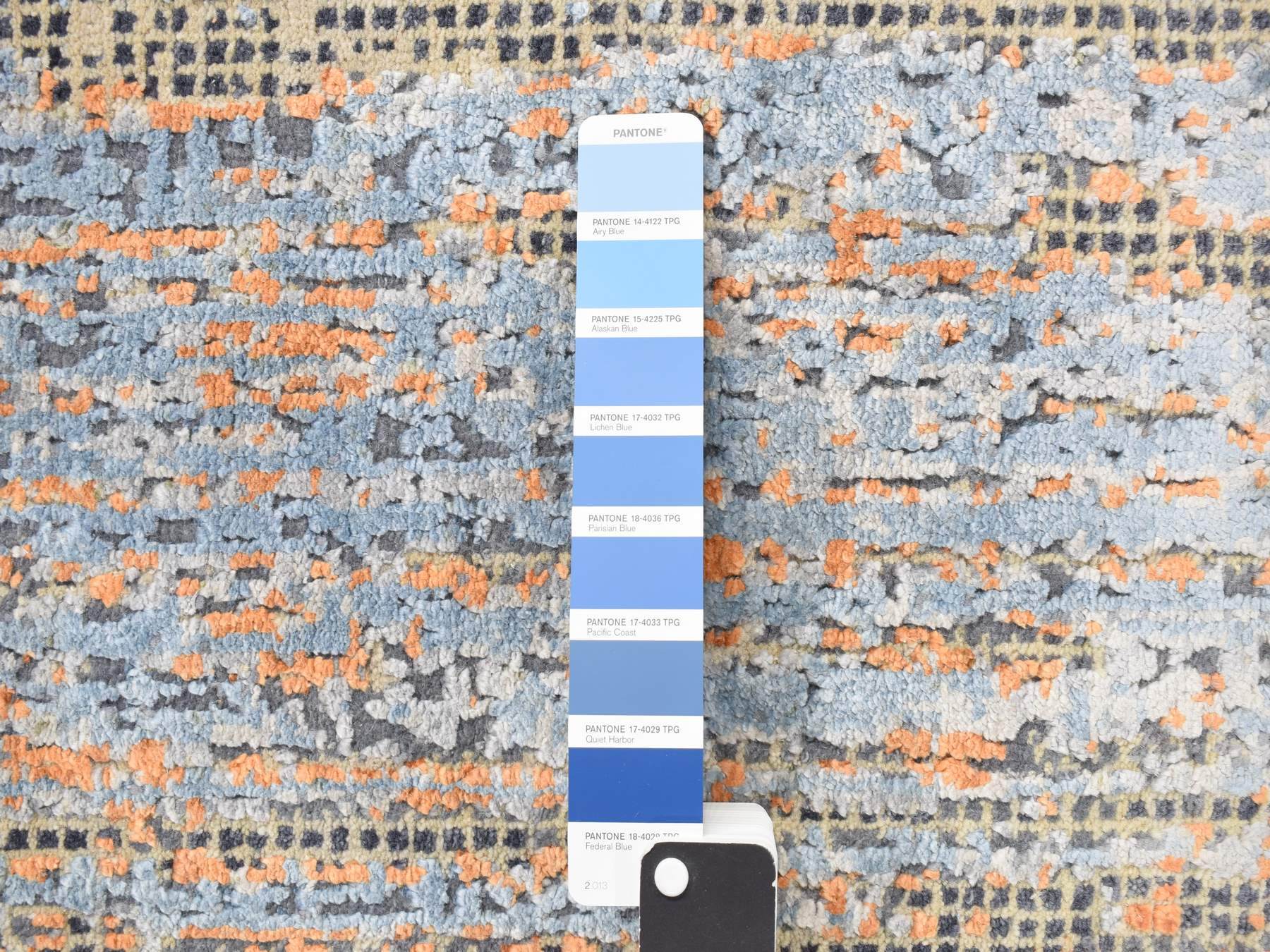 Modern / Contemporary hand-knotted wool/silk rug in Blue, 8'10" x 12'2", SKU O078142