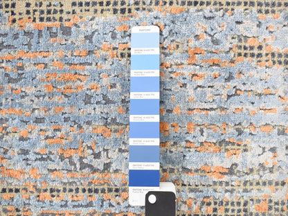 Modern / Contemporary hand-knotted wool/silk rug in Blue, 8'10" x 12'2", SKU O078142