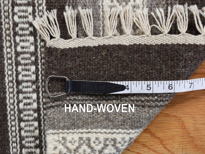 Grey 3'0" x 5'2" Flatweave / Kilim Hand woven Wool Rug - Sku: O078143