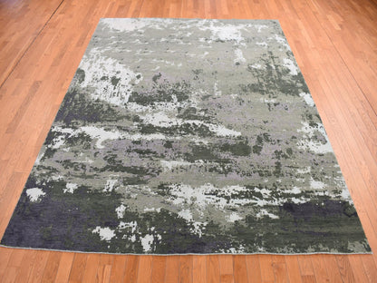 Grey 8'0" x 9'10" Modern / Contemporary Hand knotted Wool/Silk Rug - Sku: O078144