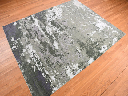 Grey 8'0" x 9'10" Modern / Contemporary Hand knotted Wool/Silk Rug - Sku: O078144