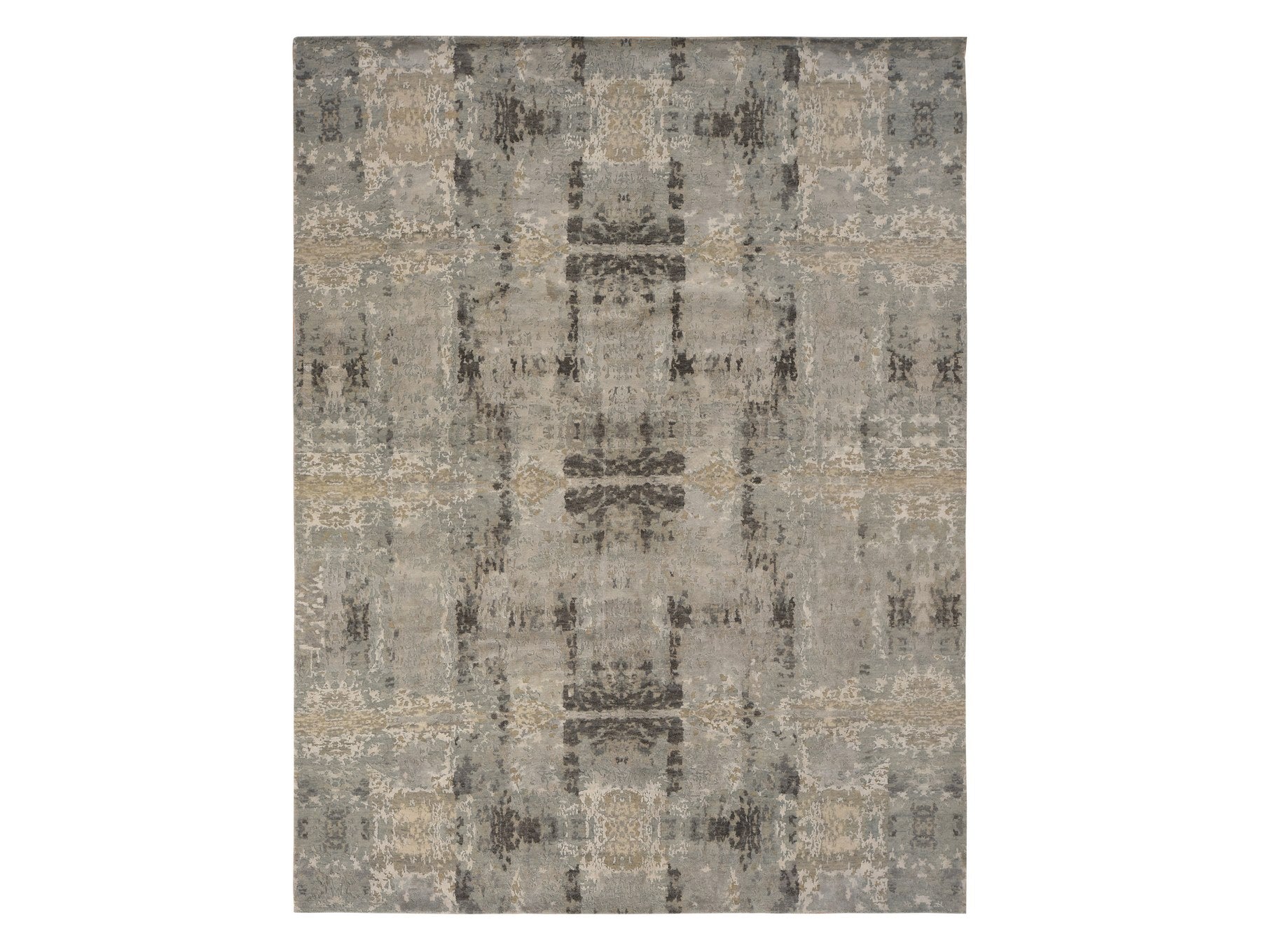 Modern / Contemporary hand-knotted wool/silk rug in Gray, 9'0" x 11'7", SKU O078146