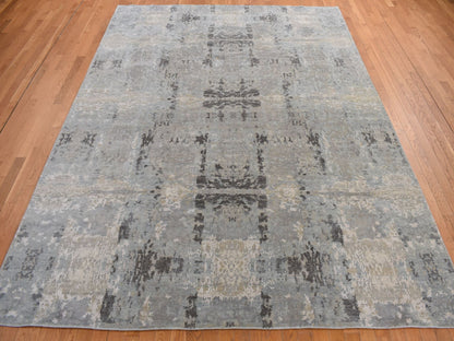 Grey 9'0" x 11'7" Modern / Contemporary Hand knotted Wool/Silk Rug - Sku: O078146