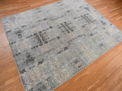 Grey 9'0" x 11'7" Modern / Contemporary Hand knotted Wool/Silk Rug - Sku: O078146