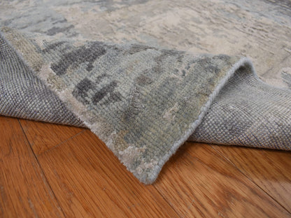 Grey 9'0" x 11'7" Modern / Contemporary Hand knotted Wool/Silk Rug - Sku: O078146