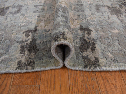 Grey 9'0" x 11'7" Modern / Contemporary Hand knotted Wool/Silk Rug - Sku: O078146