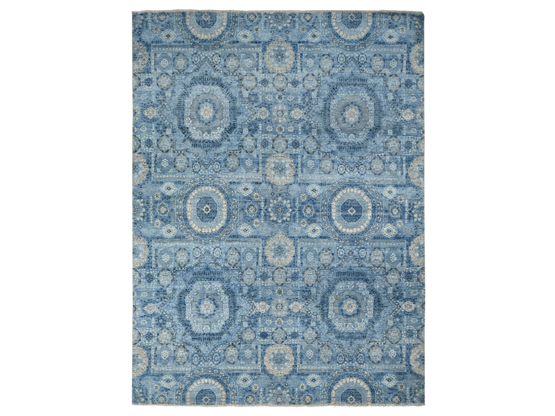 Mamluk Traditional hand-knotted silk rug in Blue, 9'0" x 12'4", SKU O078147