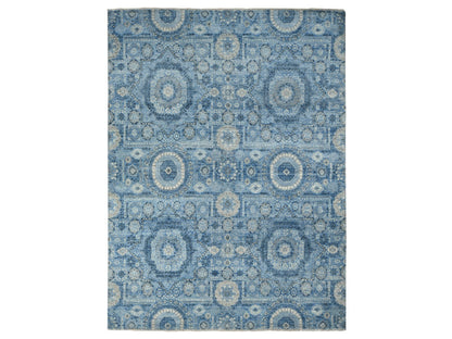 Mamluk Traditional hand-knotted silk rug in Blue, 9'0" x 12'4", SKU O078147