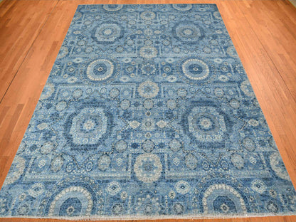Mamluk Traditional hand-knotted silk rug in Blue, 9'0" x 12'4", SKU O078147