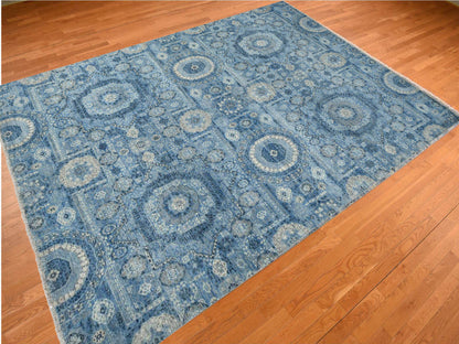 Mamluk Traditional hand-knotted silk rug in Blue, 9'0" x 12'4", SKU O078147