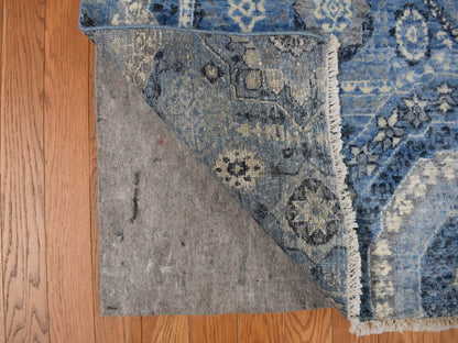 Mamluk Traditional hand-knotted silk rug in Blue, 9'0" x 12'4", SKU O078147