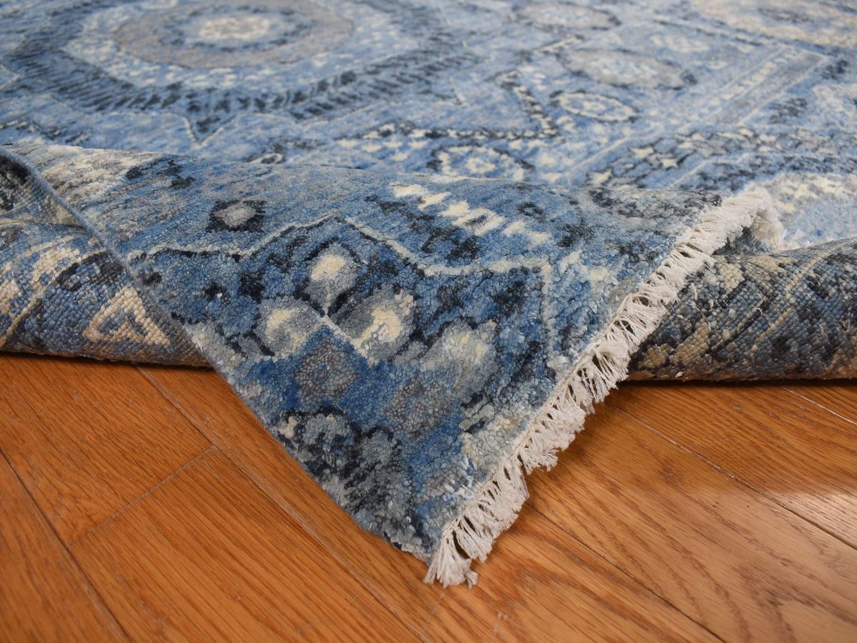 Mamluk Traditional hand-knotted silk rug in Blue, 9'0" x 12'4", SKU O078147