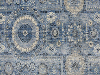 Mamluk Traditional hand-knotted silk rug in Blue, 9'0" x 12'4", SKU O078147