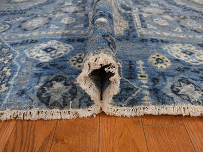 Mamluk Traditional hand-knotted silk rug in Blue, 9'0" x 12'4", SKU O078147
