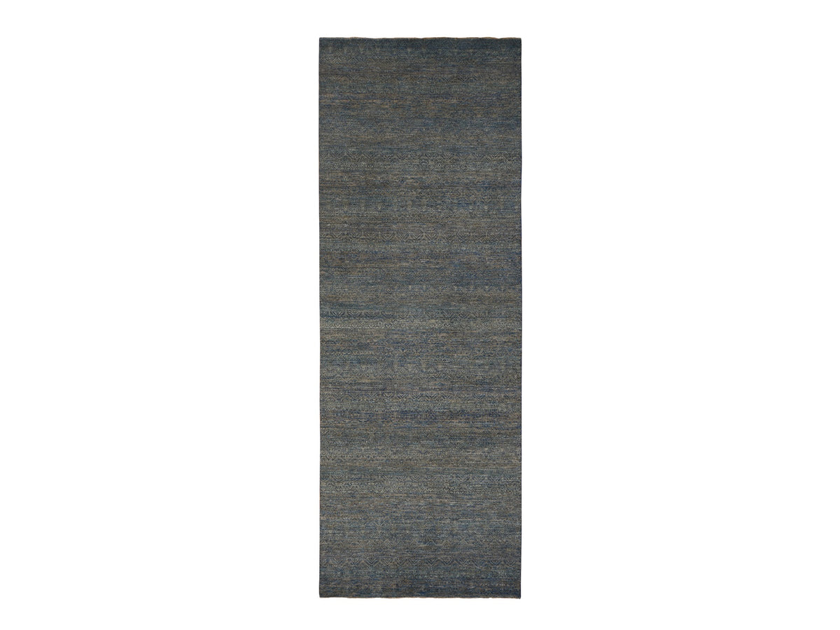 Modern / Contemporary hand-knotted wool runner in Blue, 5'0" x 14'0", SKU O078148