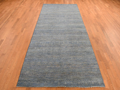 Modern / Contemporary hand-knotted wool runner in Blue, 5'0" x 14'0", SKU O078148