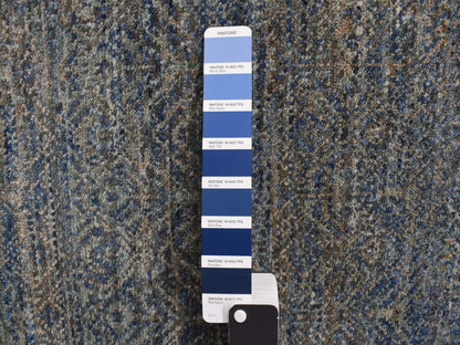 Modern / Contemporary hand-knotted wool runner in Blue, 5'0" x 14'0", SKU O078148