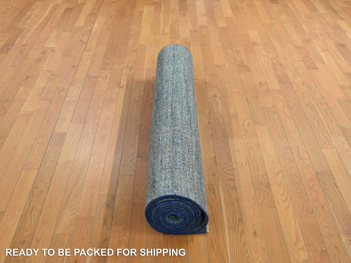Modern / Contemporary hand-knotted wool runner in Blue, 5'0" x 14'0", SKU O078148