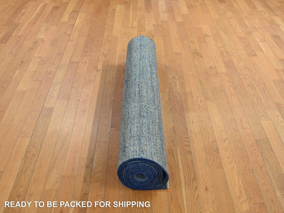 Modern / Contemporary hand-knotted wool runner in Blue, 5'0" x 14'0", SKU O078148