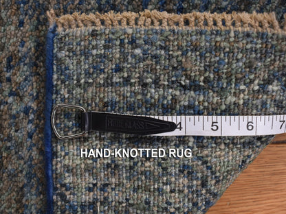 Modern / Contemporary hand-knotted wool runner in Blue, 5'0" x 14'0", SKU O078148