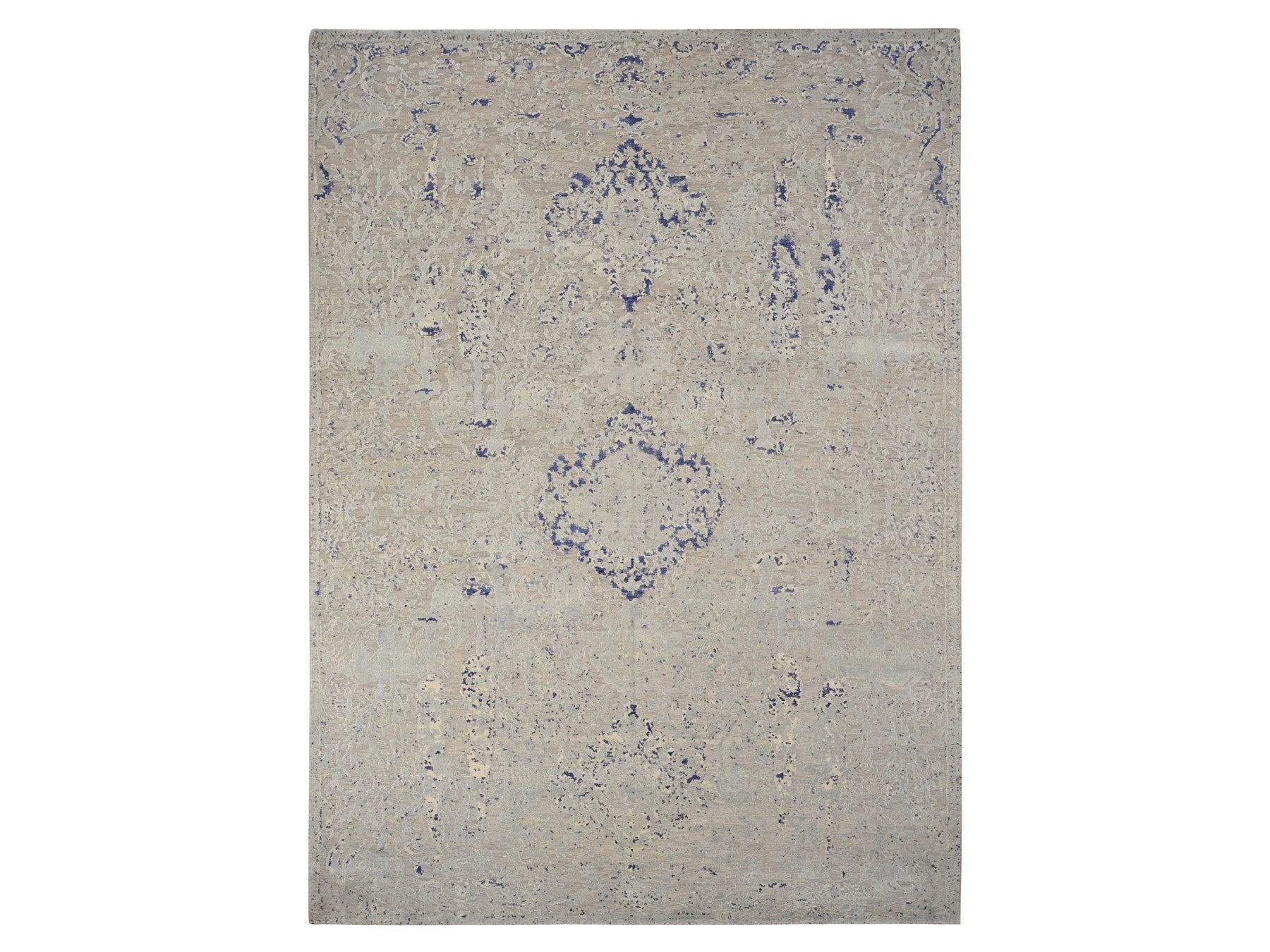 Transitional hand-knotted wool/silk rug in Blue, 8'8" x 12'1", SKU O078158