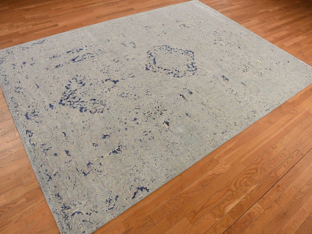 Transitional hand-knotted wool/silk rug in Blue, 8'8" x 12'1", SKU O078158