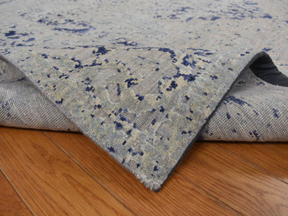 Transitional hand-knotted wool/silk rug in Blue, 8'8" x 12'1", SKU O078158