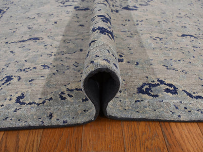 Transitional hand-knotted wool/silk rug in Blue, 8'8" x 12'1", SKU O078158
