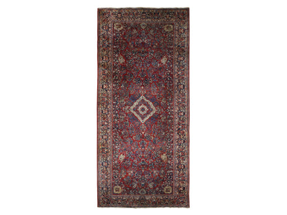 Red 9'0" x 19'4" Antique Hand knotted Wool Rug - Sku: O078173