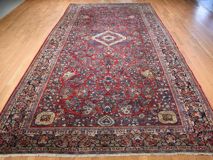 Red 9'0" x 19'4" Antique Hand knotted Wool Rug - Sku: O078173