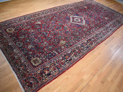 Red 9'0" x 19'4" Antique Hand knotted Wool Rug - Sku: O078173