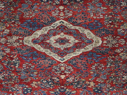 Red 9'0" x 19'4" Antique Hand knotted Wool Rug - Sku: O078173