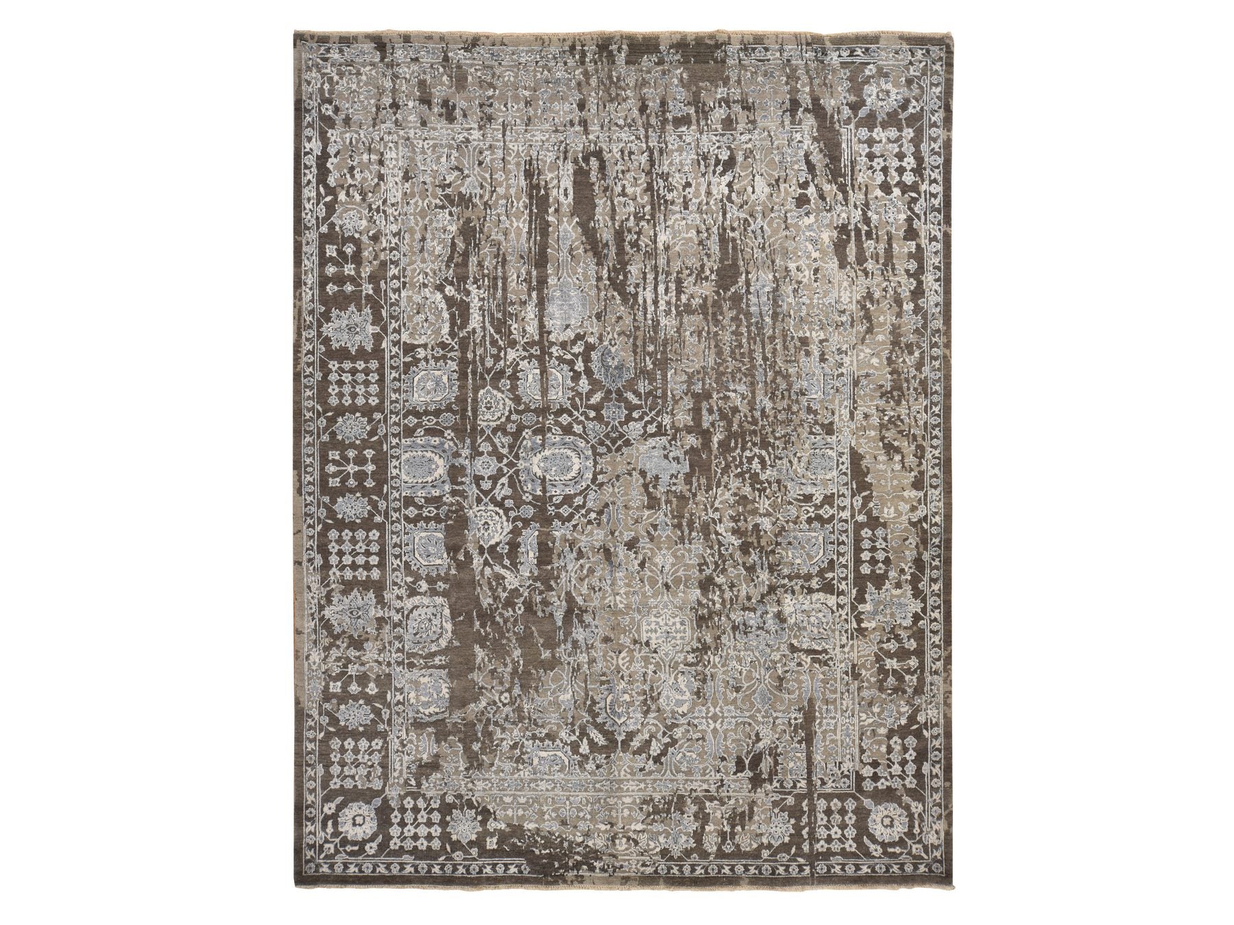 Modern / Contemporary hand-knotted wool/silk rug in Brown, 9'1" x 11'10", SKU O078176