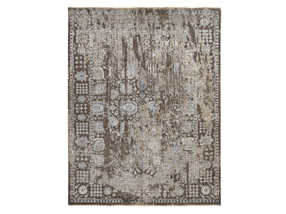 Modern / Contemporary hand-knotted wool/silk rug in Brown, 9'1" x 11'10", SKU O078176