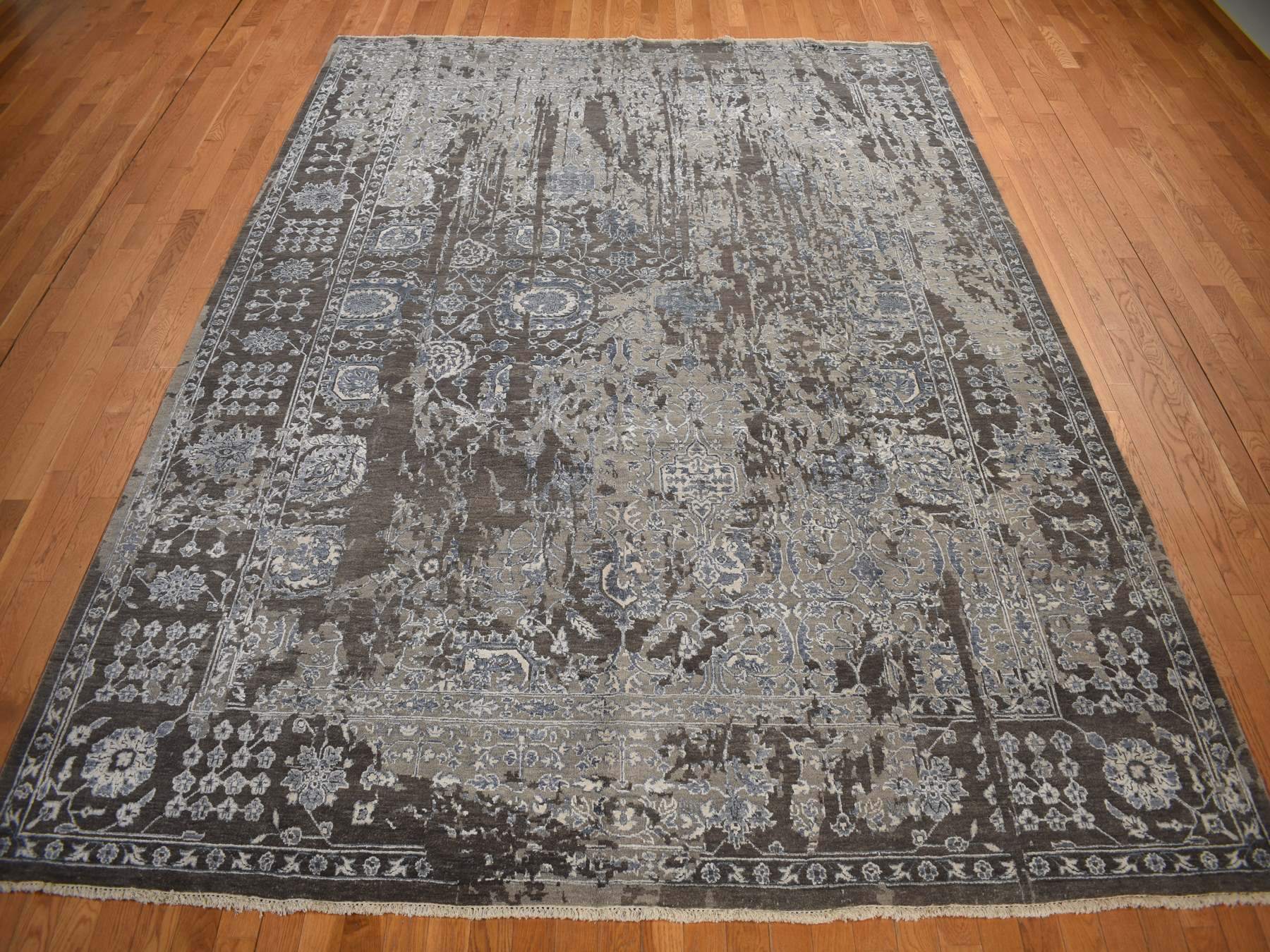 Modern / Contemporary hand-knotted wool/silk rug in Brown, 9'1" x 11'10", SKU O078176