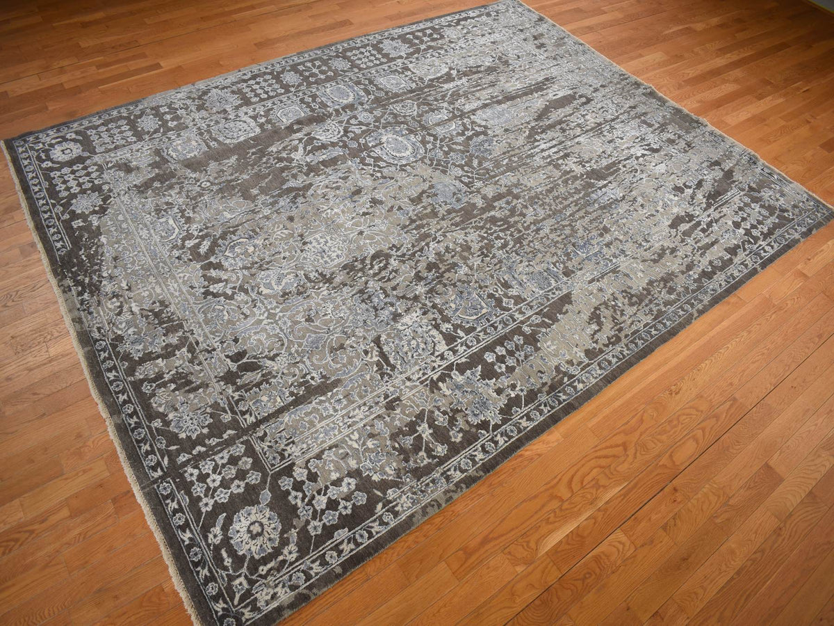 Modern / Contemporary hand-knotted wool/silk rug in Brown, 9'1" x 11'10", SKU O078176