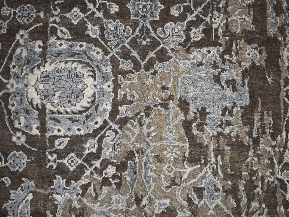 Modern / Contemporary hand-knotted wool/silk rug in Brown, 9'1" x 11'10", SKU O078176